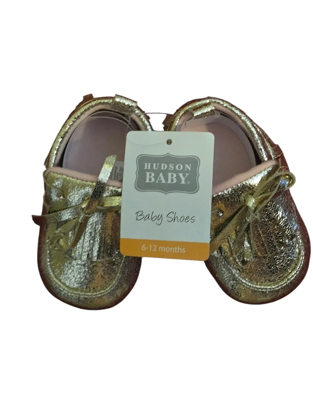 Hudson Baby Metallic Gold Toddler Girl Moccasins Pink Lining Size 6-12 Months